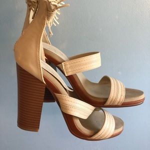 Tan Strappy Open-Toe High Heels